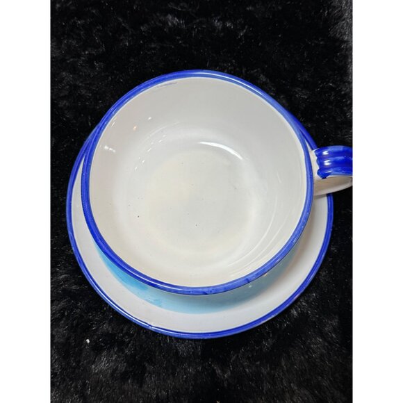 Handpainted Ceramic Large Cup Saucer Cappuccino Latte Soup Italy  Italy - Picture 3 of 8